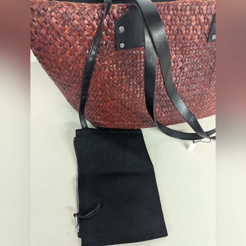 HOT PRICE 🔥 AllSaints Mosley Straw Tote Large Carryall Red Black Beach Vacation - Picture 5 of 7